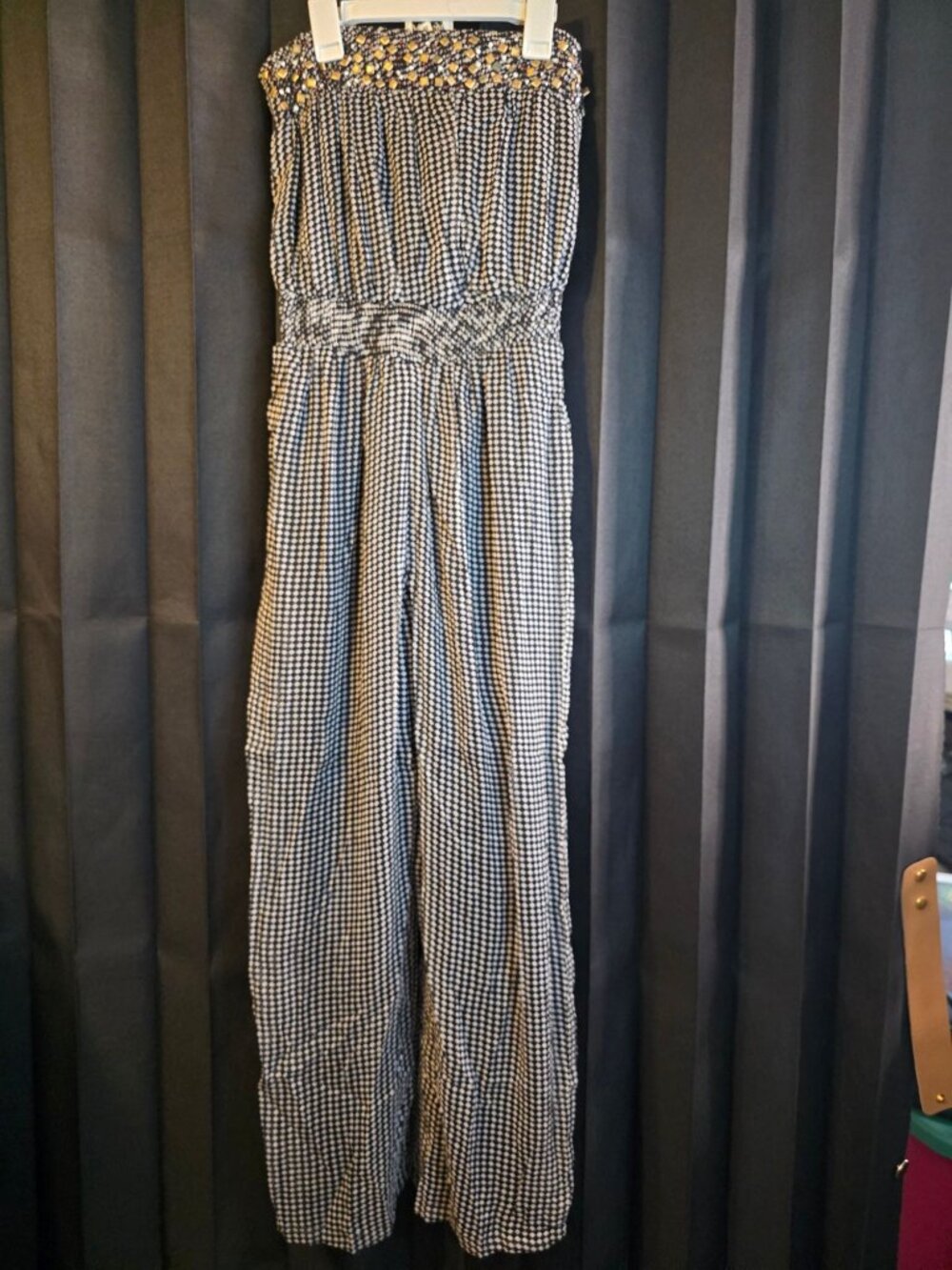 Jessica Taylor Black & White Beaded Smocked Jumpsuit Medium